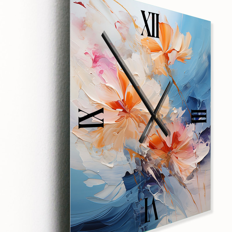 Horloge murale impressionniste beige et bleu Whispering Breeze, Grand