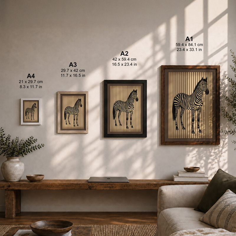 Striped Zebra Graphic Art - Framed Print, Walnut, A4 - 29.7 x 21.0 cm