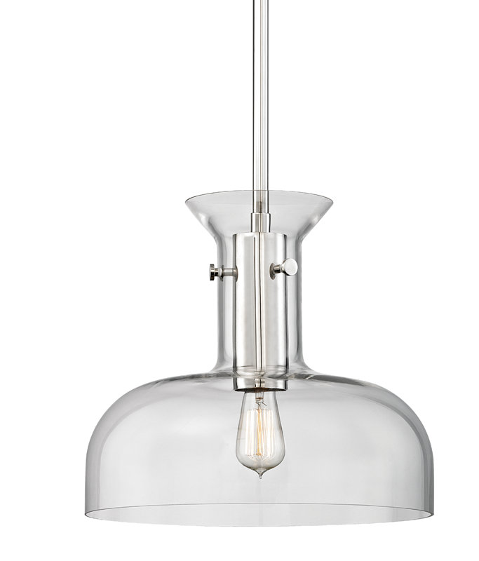 Luminaire suspendu en forme de dôme à 1 lumière Mayer, Laiton vieilli, H 14,75 po x l 16 po x P 16 po