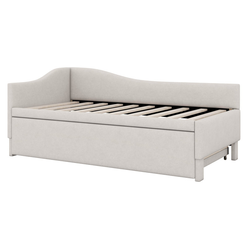 Lit de jour simple en L rembourré en forme de L avec dossier et accoudoirs, lit gigogne escamotable, Beige