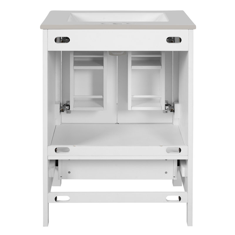 Meuble-lavabo compact compact en bois blanc avec lavabo en céramique