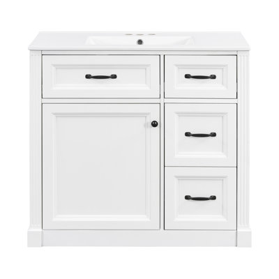 36‘’ Bathroom Vanity With Ceramic Sink, Adjustable Shelf And 4 Drawers