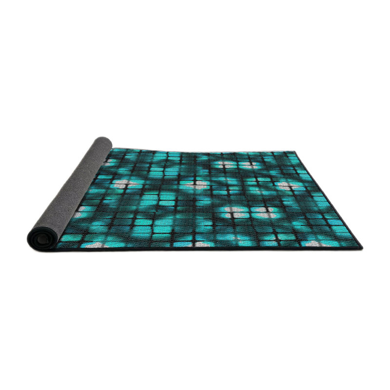 Tapis turquoise tissé à la machine, Rond 7 pi