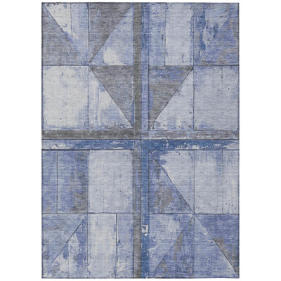 Machine Washable Indoor/Outdoor Xhevrie Denim Rug