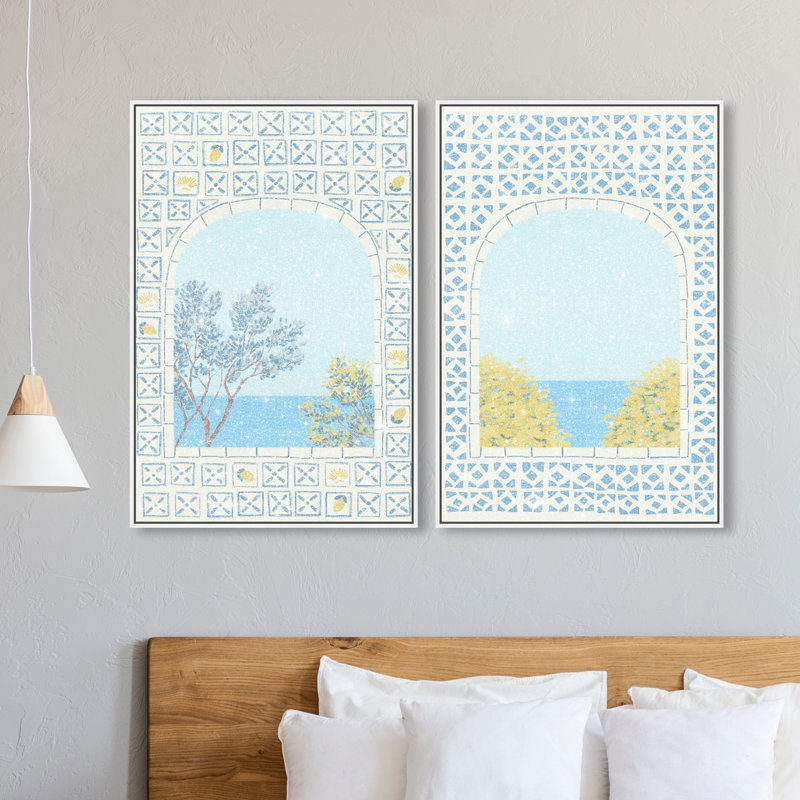 Mediterranean Window Set Set by Oliver Gal, 50"H x 34"W, White Floater Frame