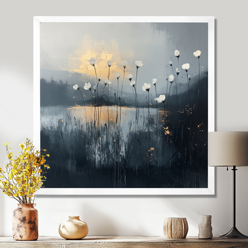 Fleurs sauvages abstraites Pure Form II - art mural fleurs sauvages pour le salon, H 36 po x l 36 po, Blanc