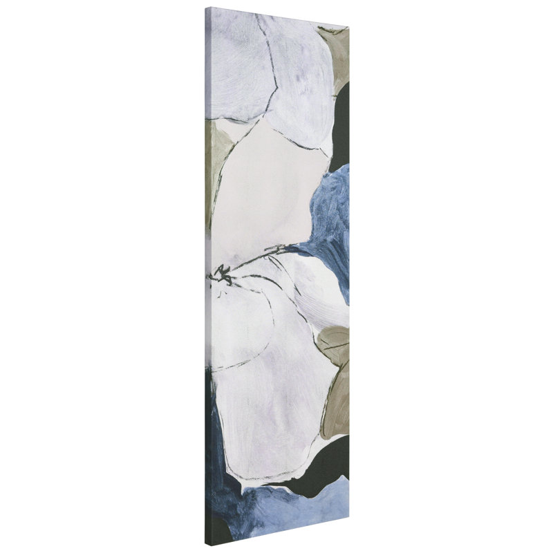 "Floral Serenity II", Flower Abstract Artwork on Silver Shagreen Wrapped Canvas Wall Art