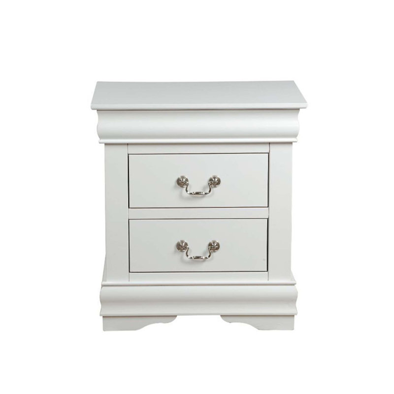 Table de chevet en pin massif avec 2 tiroirs, Blanc