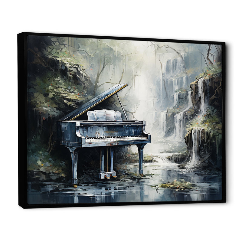 Piano Piano Cascade sur toile, Cadre flottant noir, H 16 po x l 32 po