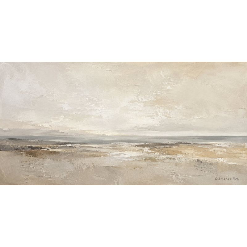 Paysage côtier neutre crème enveloppé Iraima, L 48 po x H 24 po x P 1,5 po