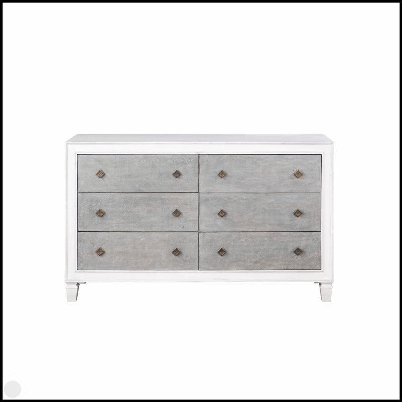 Commode Katia au fini rustique gris et blanc vieilli avec tiroirs pleine extension et fabrication durable