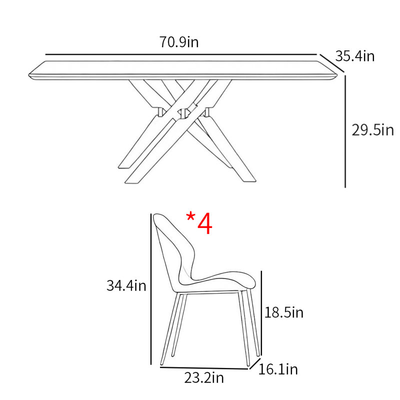 Modern fashion high-end home dining table sets, 29.5"H x 70.9"L x 35.4"W
