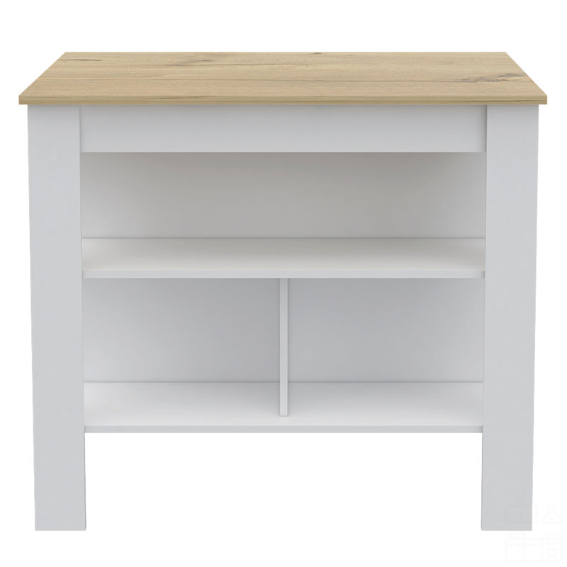 Kitchen Island, Three Concealed Shelves, White/Natural