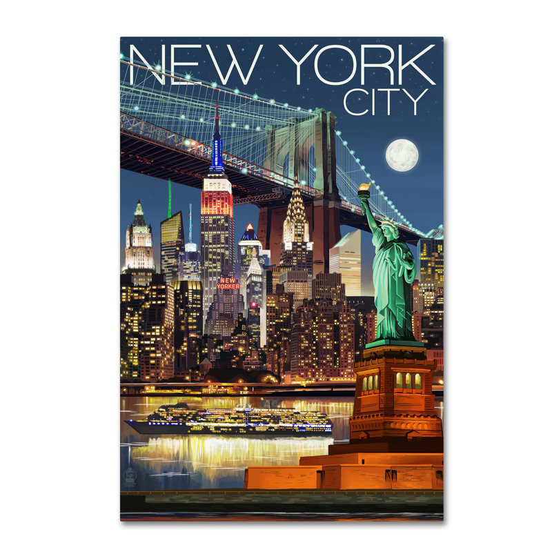 « new york », publicité rétro sur toile, H 47 po x l 30 po x P 2 po