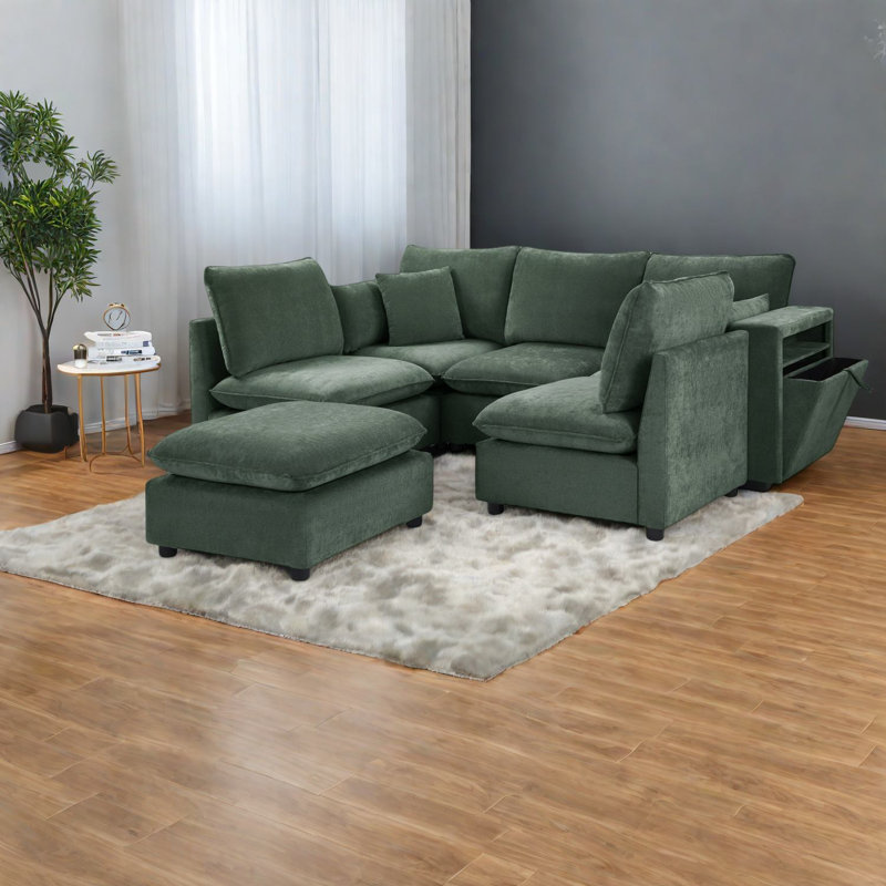 Canapé modulaire polyvalent avec rangement, tissu chenille, vert moderne pour la maison