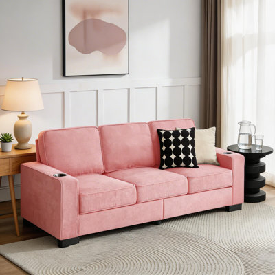 Modern 3-Seater Pink Snowfleece Sofa – Cozy & Stylish Living Room Furniture for Home