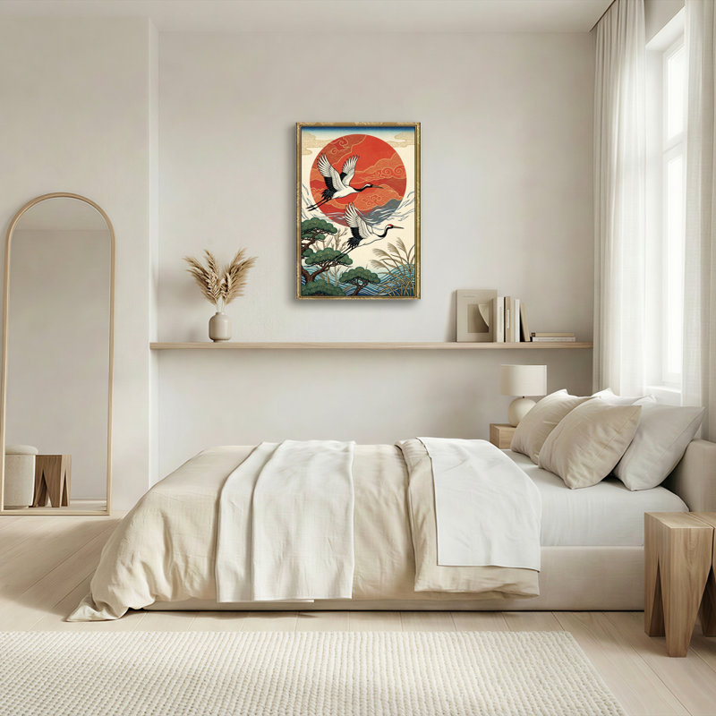 Ensemble de 1 tableau sur toile représentant une grue au coucher du soleil, H 18 po x l 12 po, Wrapped Canvas