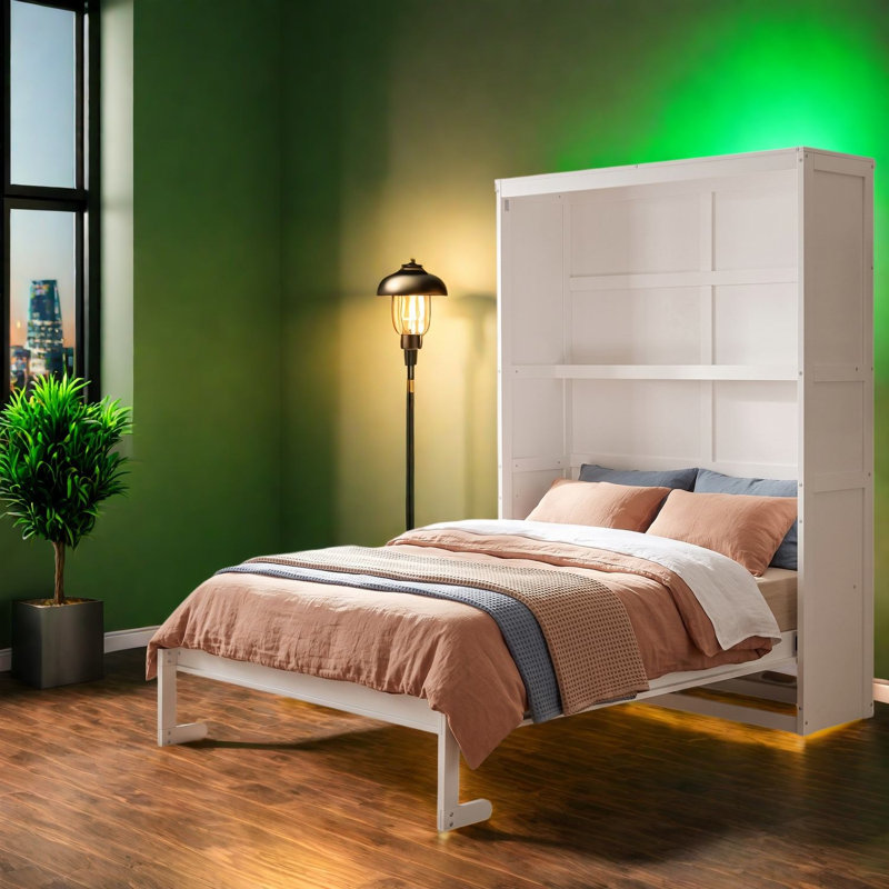 Lits escamotables peu encombrants avec rangement, panneau de fibres à densité moyenne en bois blanc pour maison moderne