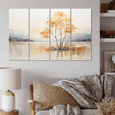 Minimalisme, arbre jaune, solitude IV - ensemble de reproductions d'art mural en métal