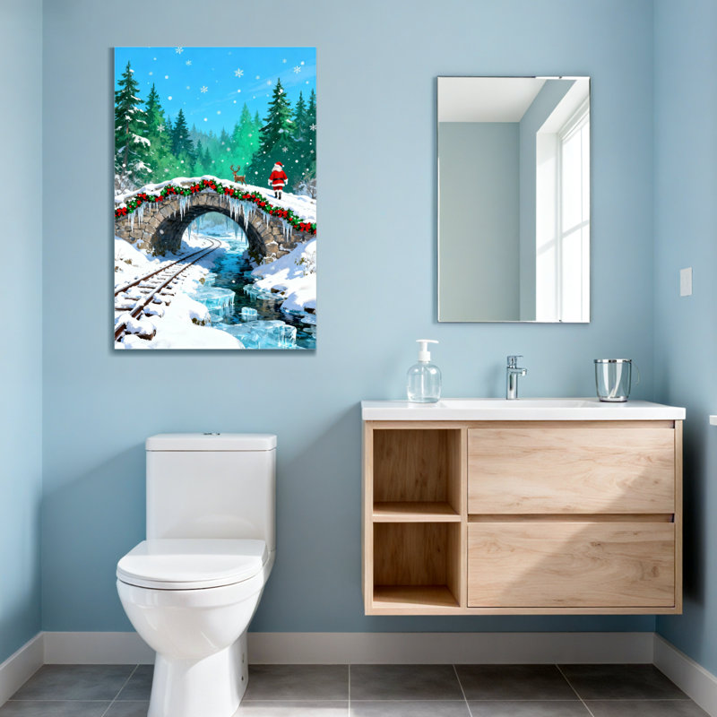 Scène de forêt enneigée, pont de Noël, Noël, H 40 po x l 28 po