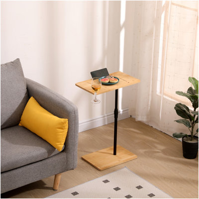 Table de bout en bambou à hauteur réglable en forme de C avec 2 fentes et table d'appoint pour le salon et la chambre à coucher (Rectangle + Rectangle)