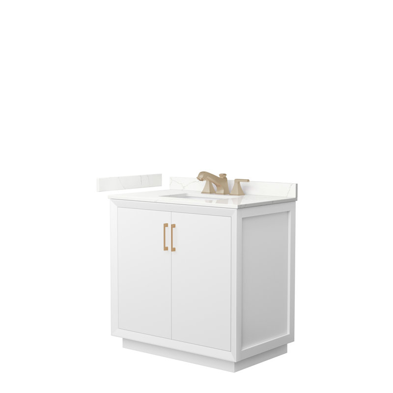 Meuble-lavabo simple avec plateau Strada 36, Quartz Giotto, Blanc, Bronze satiné
