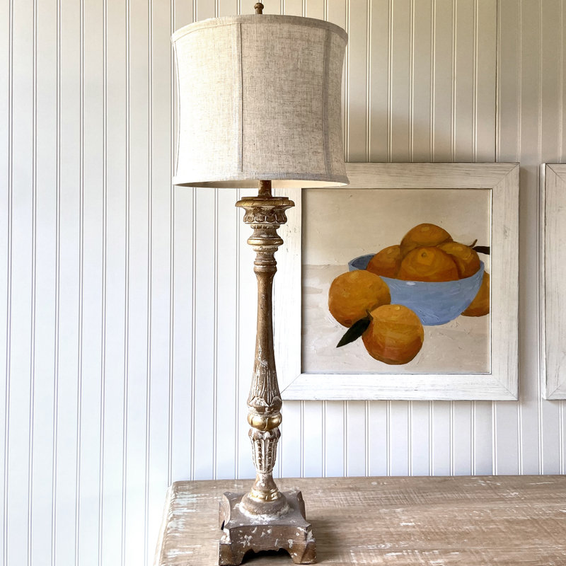 Lampe de table en résine avec abat-jour en lin
