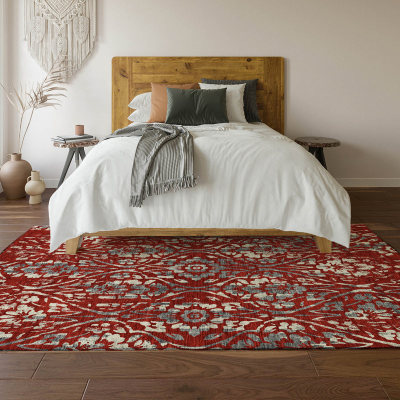 Premium Machine Washable Prisco Red Rug, Rectangle 10' x 14'