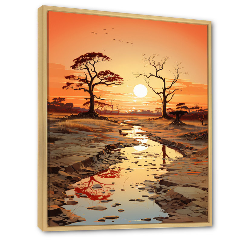 Orange, beige, vallée d'Afrique sur toile, H 40 po x l 30 po x P 1,5 po, Cadre naturel flottant