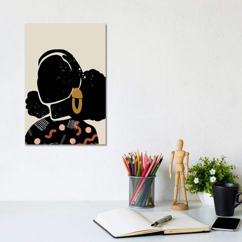 Black Hair IV - impression d'art graphique, Pas de tapis, Toile tendue, H 12 po x l 8 po x P 0,75 po