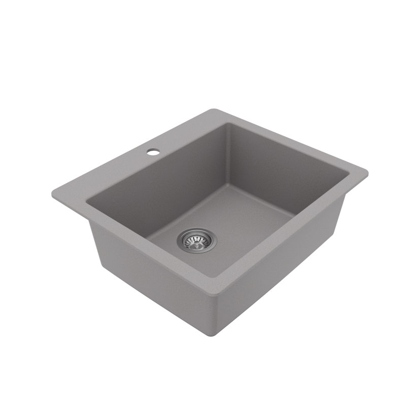 Ensemble d'évier de cuisine à cuve simple 25 po x 22 po Karran Quartz, gris