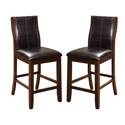 Transitional Dining Room Counter Height Chairs Set Of 2Pc High Chairs Only Unique Curved Back Leatherette Padded Seat