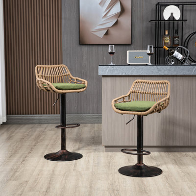 Tabourets de bar pivotants de 2, hauteur de siège réglable avec repose-pieds, pour la cuisine et la salle à manger, fondation en métal, revêtement en lin, capacité de charge maximale de 2 lb, 2 tabourets, chaises de comptoir, siège rembourré, base