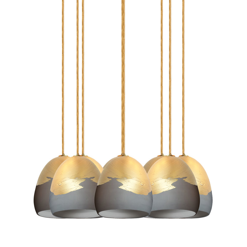 Ombre 8 - Light Chandelier, Brass Braided Cord, Gray/Bronze, 48" H x 18" W x 18" D