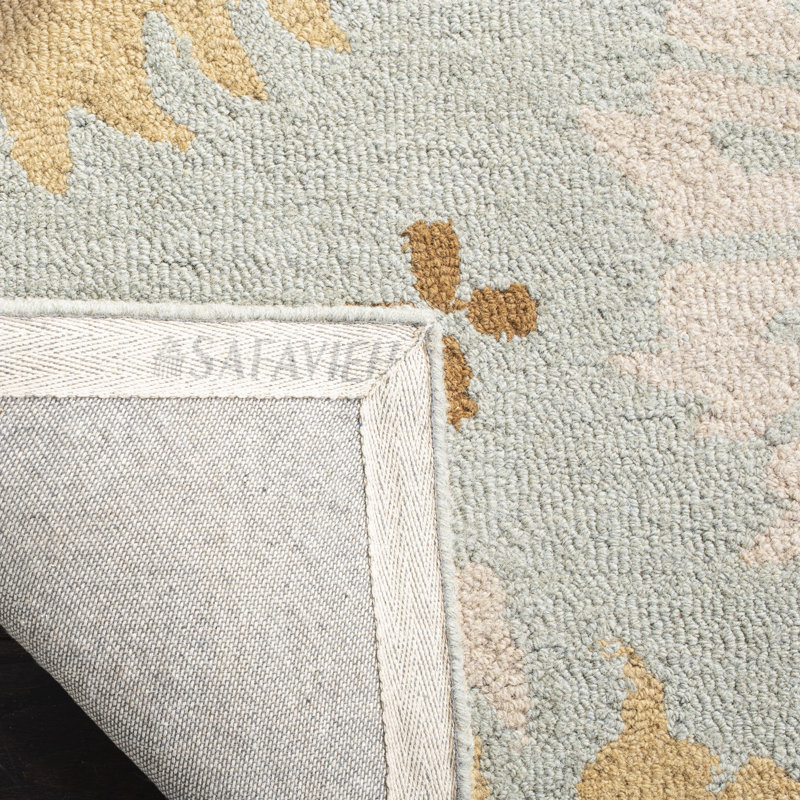 Tapis bleu en laine à boucles fait à la main Jahiem, Rectangle 8 pi x 10 pi