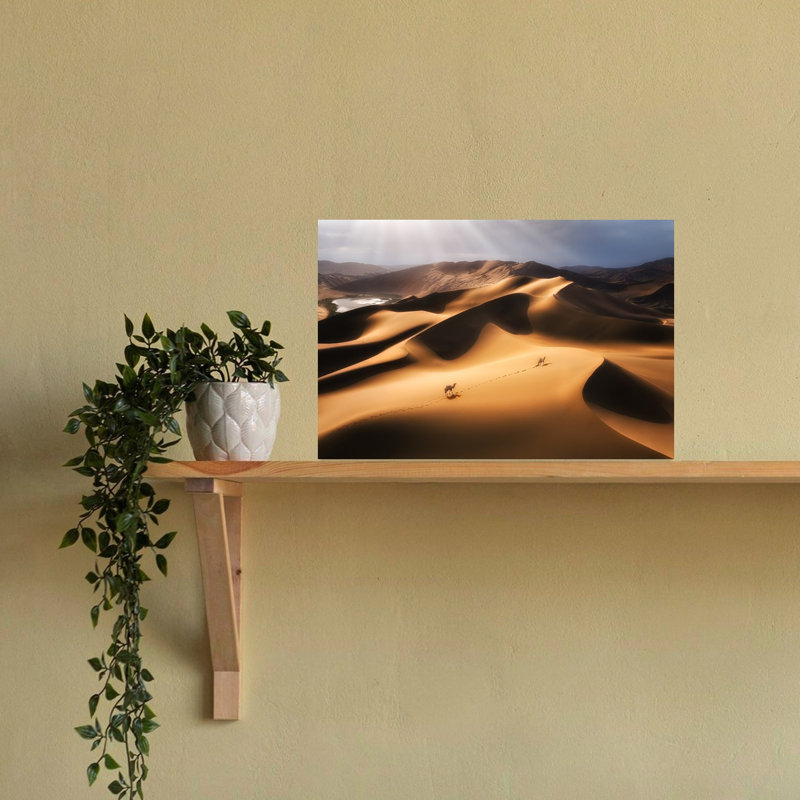 Sunlit Desert Journey, paysage contemporain abstrait, reproduction d'art murale, H 16 po x l 24 po