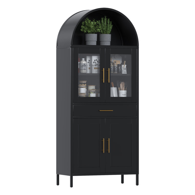 30.7 In. W×72.8 In. H×15.4 In. D 2-shelf and 1-drawer Metal Display Cabinet,Modern Freestanding Arched Cabinet, Antique Cabinets,Porcelain Cabinets,Bookshelves,Assembly Required