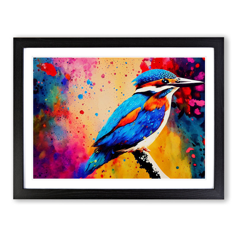 Kingfisher Bird Splashed Vol.1 Abstract - Single Picture Frame Painting, Black, 34cm H x 46cm W x 2cm D