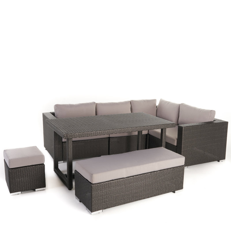 - Person Modular Patio Conversation Set with Cushions, Gray Frame / Silver Cushion