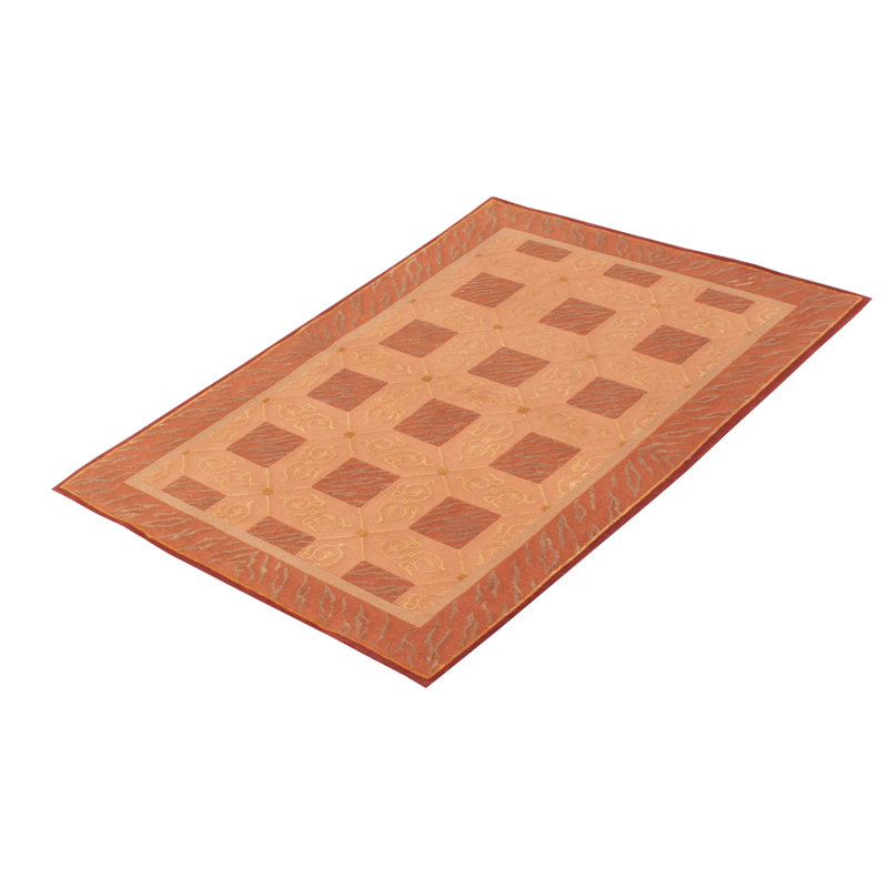 Tapis brun clair en laine noué à la main de conception unique 3 pi 9 po x 5 pi 9 po New Age Collete