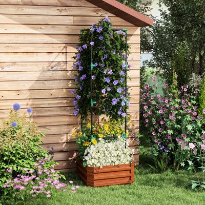 Contenant de jardin surélevé 24 po x 24 po x 11,47 po, brun. Galvanisé avec cage à tomates à treillis réglable. Fond ouvert pour un meilleur contrôle. Rendez votre cour, votre jardin, votre patio plus invitant. Dégustez vos plantes