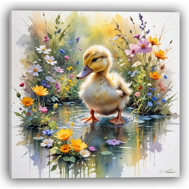 «Sunny Waddle: Duckling in a Blooming Pond», toile tendue, H 30 po x l 30 po