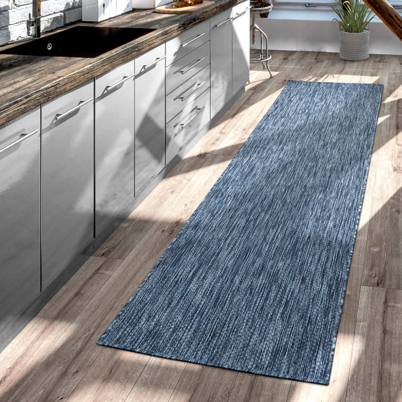 Iyana Flatweave Indoor / Outdoor Rug Blue, Runner 2'8" x 8'2", Green