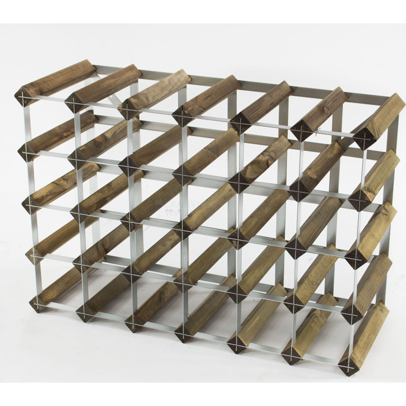 Felica 30 Bottle Floor Wine Bottle Rack, Walnut Stained Pine / Galvanised Steel
