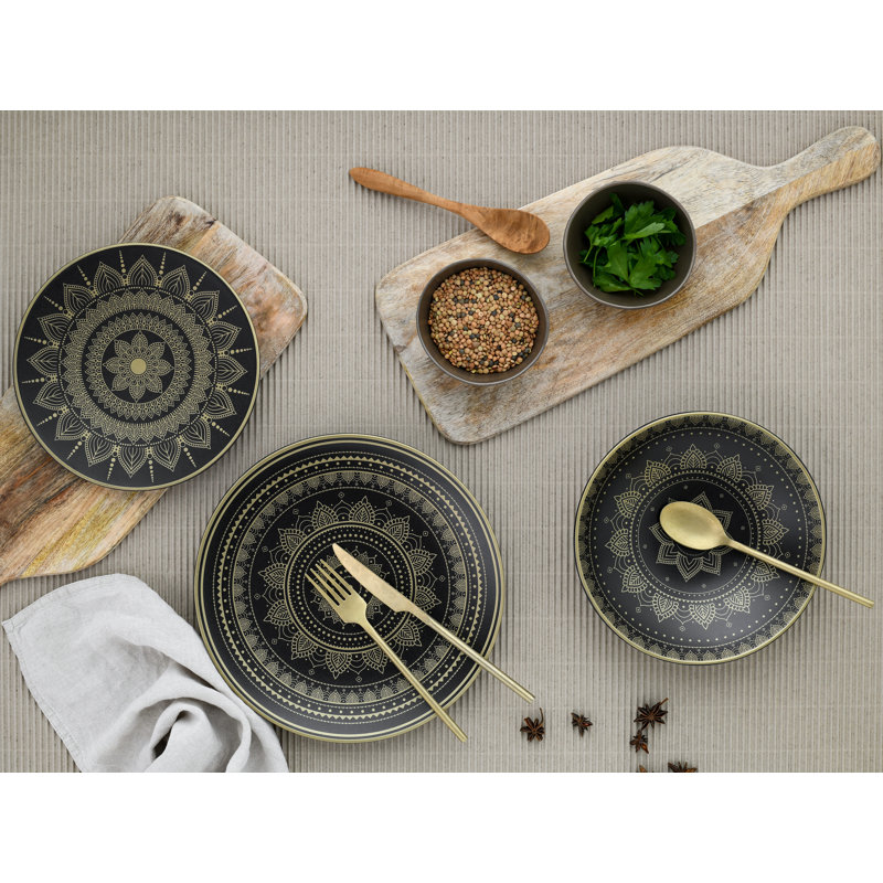 MANDALA GOLD 12 Piece Dinnerware Set, Service for 4