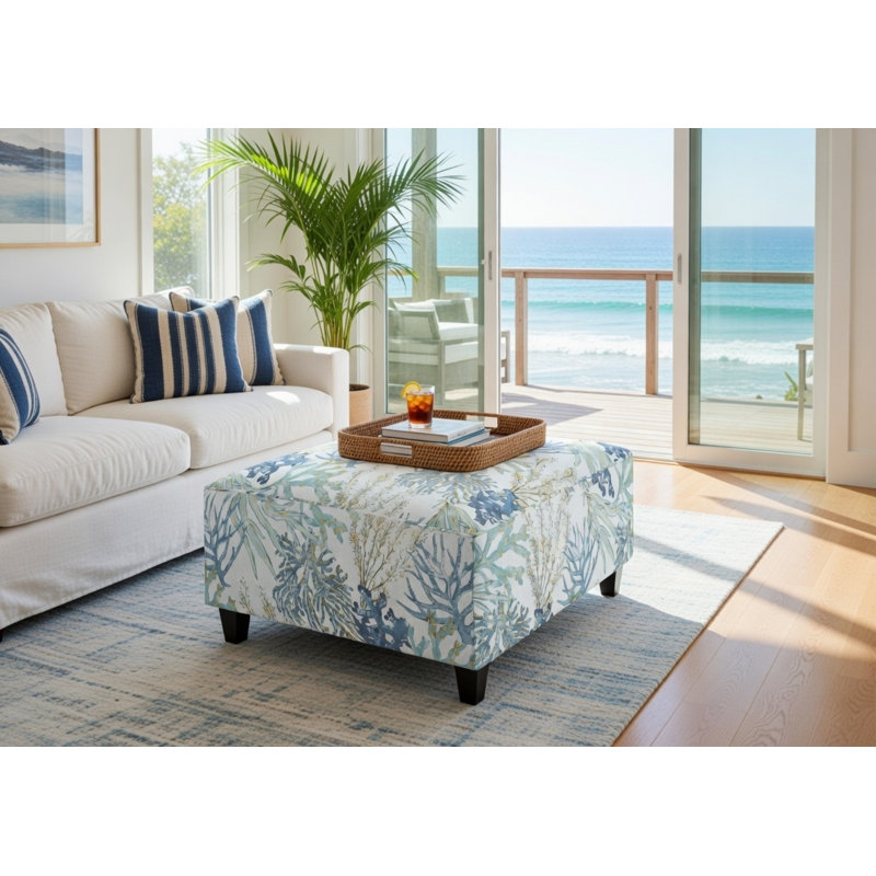Reigate Floral Cocktail Ottoman, Coral Reef Oceanside Polyester Blend