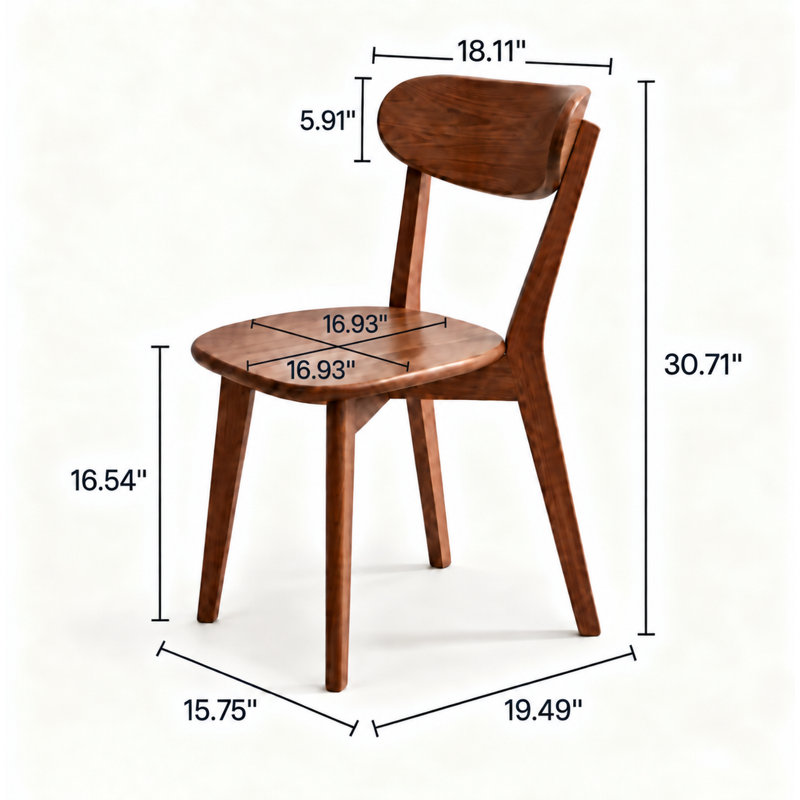 Wood Dining Chairs Set, Solid Oak Wood Chairs w/ Backrest & Seat, Anti-Slip Pads, Walnut, 4