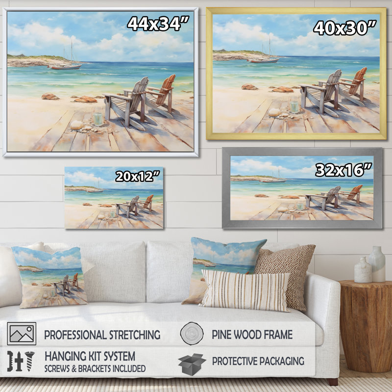 Coastal Lounging II - art mural côtier pour le salon, H 34 po x l 44 po x P 1,5 po, Cadre doré à une seule photo