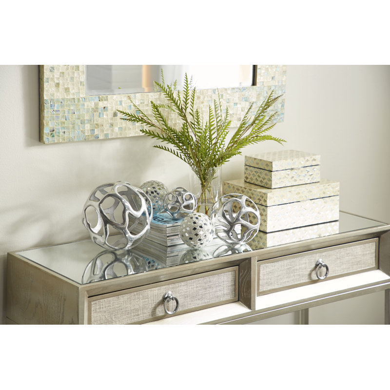 Nelly Glass Handmade Mosaic Decorative White Orbs & Vase Filler Set, Silver