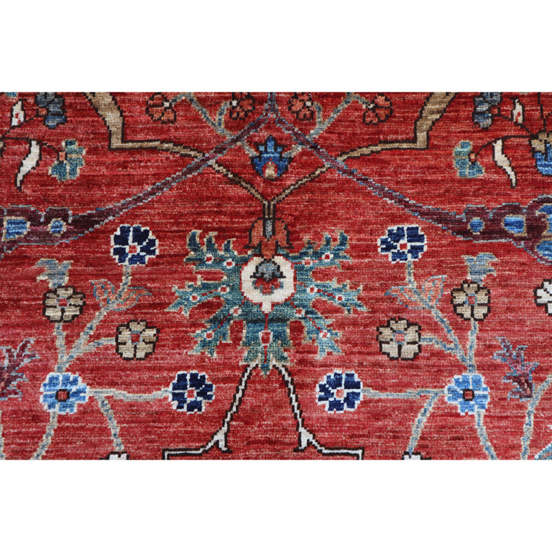 Tapis rouge et bleu marine noué à la main de haute qualité